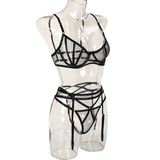 Costume érotique intime 3 pièces / sous-vêtements transparents élégants pour femmes / ensemble de dentelle exotique