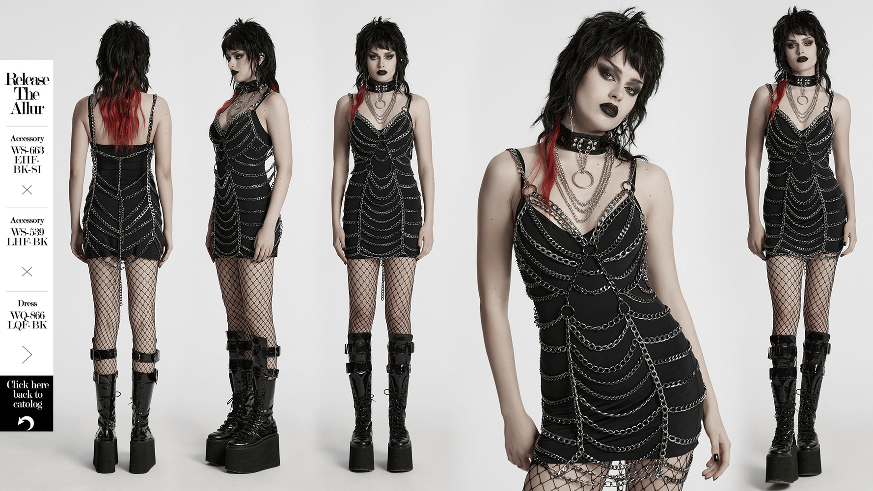 Adjustable Punk Body Harness Dress with Metal Chain Detail