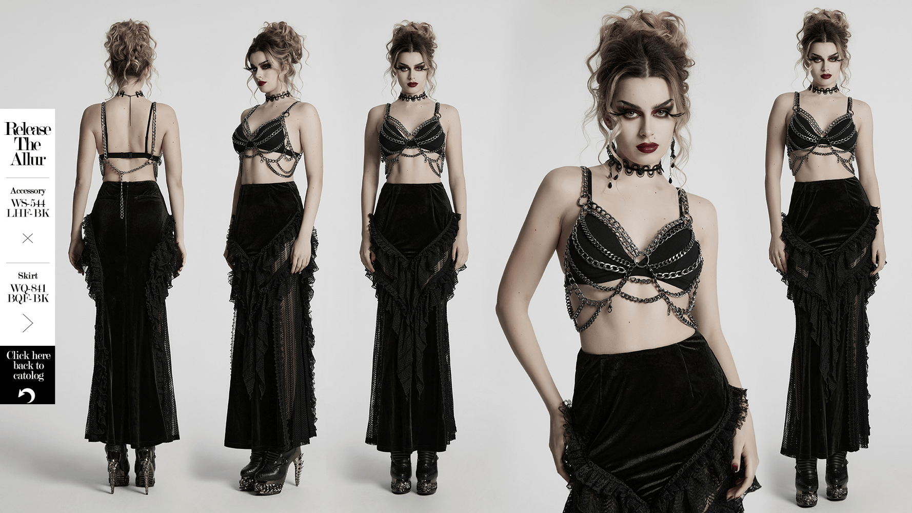 Adjustable Punk Body Harness Dress with Metal Chain Detail