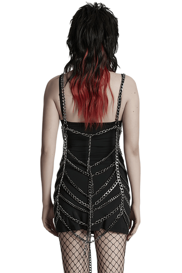 Adjustable Punk Body Harness Dress with Metal Chain Detail
