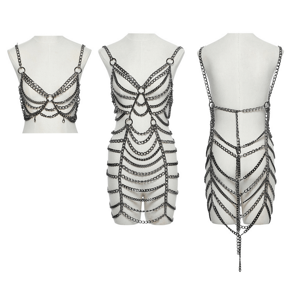 Adjustable Punk Body Harness Dress with Metal Chain Detail