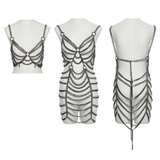 Adjustable Punk Body Harness Dress with Metal Chain Detail