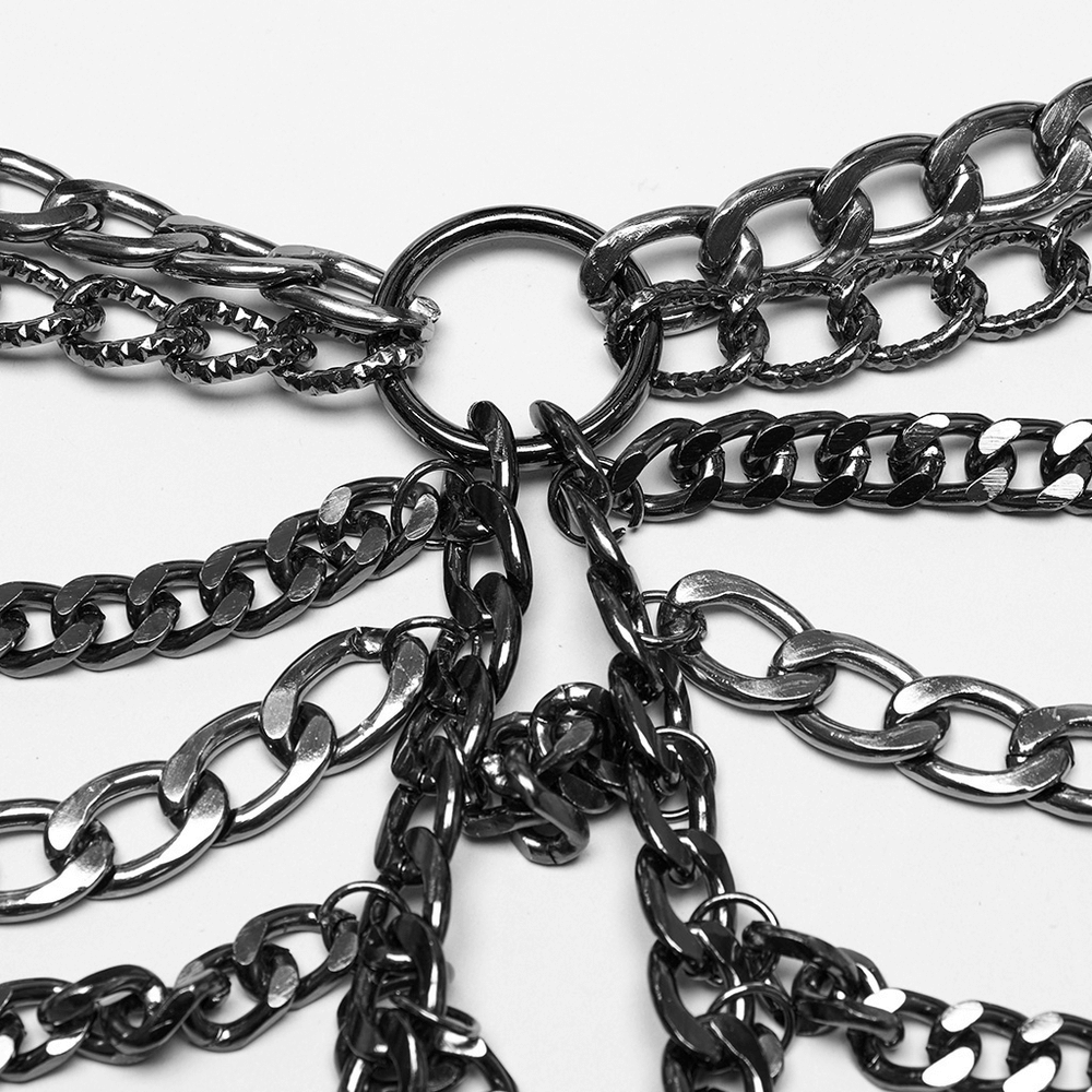 Adjustable Punk Body Harness Dress with Metal Chain Detail