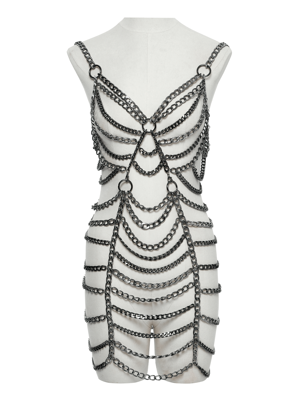 Adjustable Punk Body Harness Dress with Metal Chain Detail