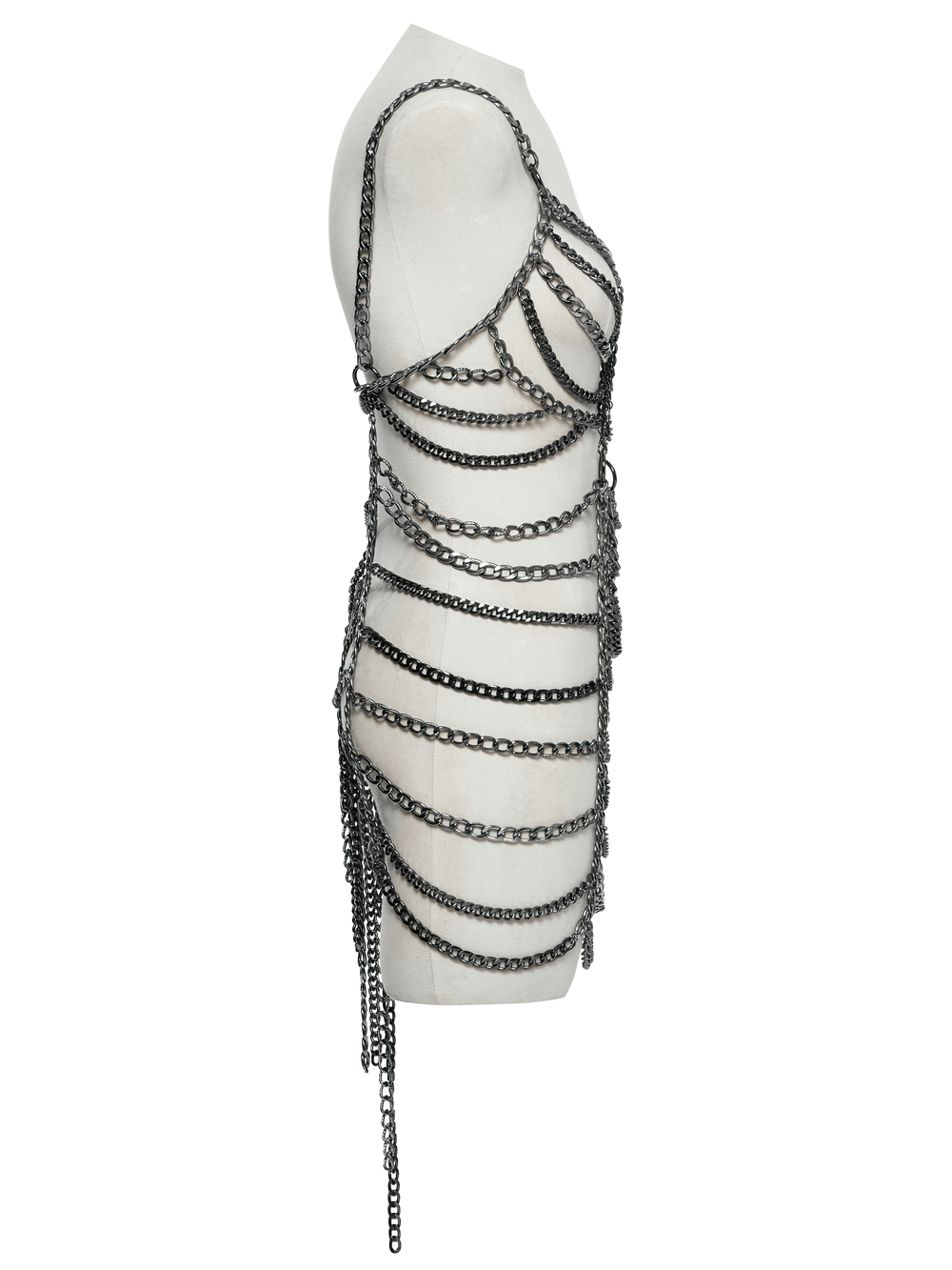 Adjustable Punk Body Harness Dress with Metal Chain Detail