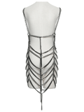 Adjustable Punk Body Harness Dress with Metal Chain Detail