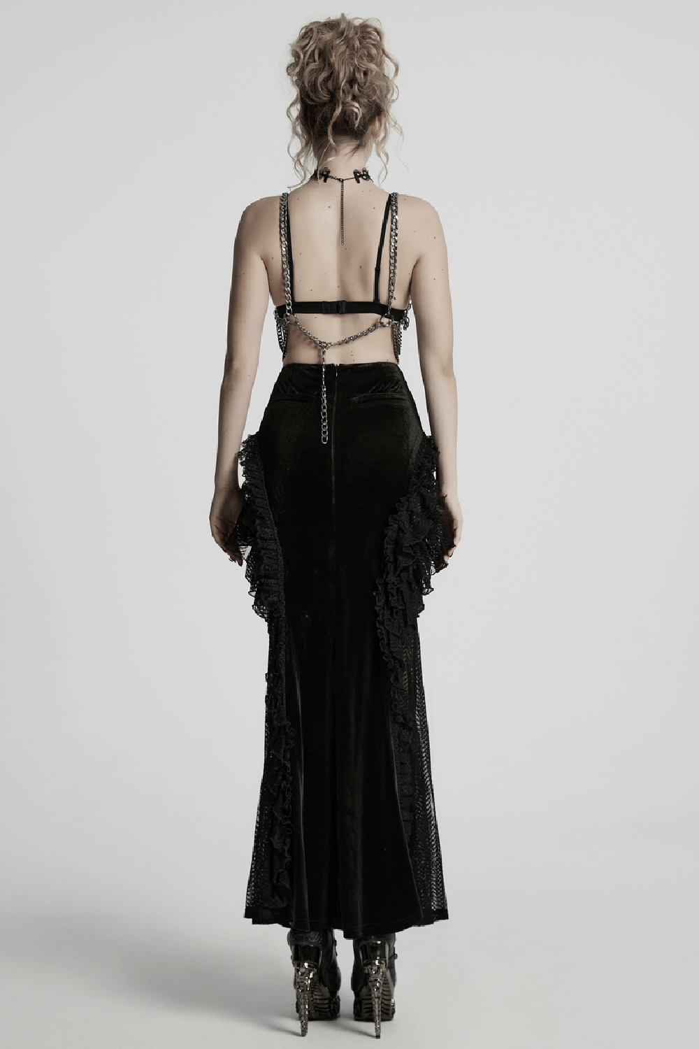 Adjustable Punk Body Harness Dress with Metal Chain Detail