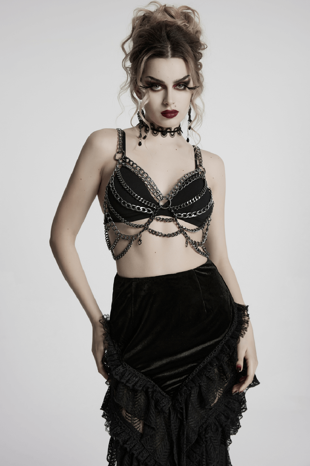 Adjustable Punk Body Harness Dress with Metal Chain Detail