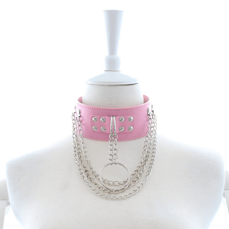 Adjustable Rivet Choker with Multi-Layered Chain and O-Ring / BDSM Collars in Different Colors - EVE's SECRETS