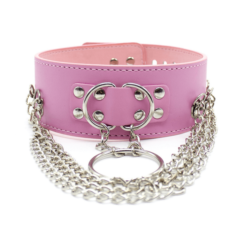 Adjustable Rivet Choker with Multi-Layered Chain and O-Ring / BDSM Collars in Different Colors - EVE's SECRETS