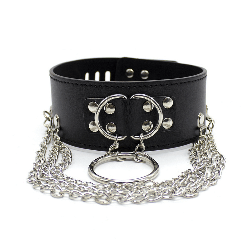 Adjustable Rivet Choker with Multi-Layered Chain and O-Ring / BDSM Collars in Different Colors - EVE's SECRETS