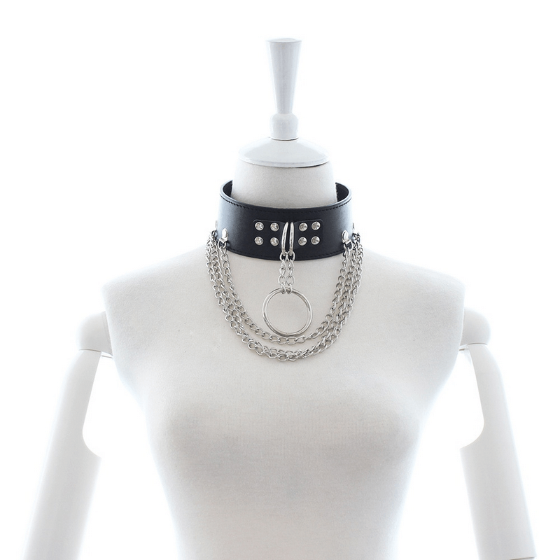 Adjustable Rivet Choker with Multi-Layered Chain and O-Ring / BDSM Collars in Different Colors - EVE's SECRETS