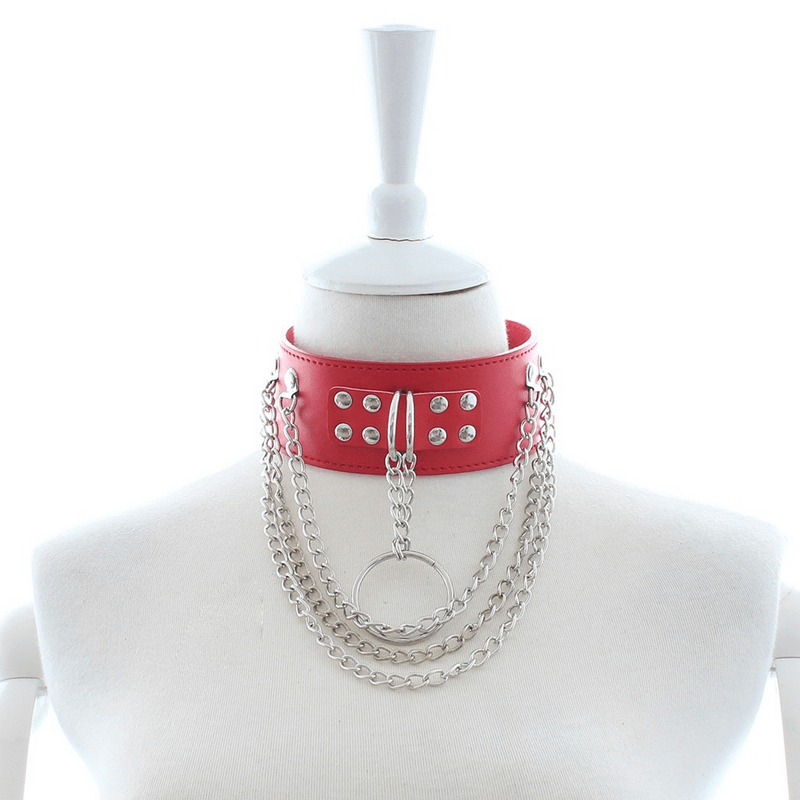 Adjustable Rivet Choker with Multi-Layered Chain and O-Ring / BDSM Collars in Different Colors - EVE's SECRETS