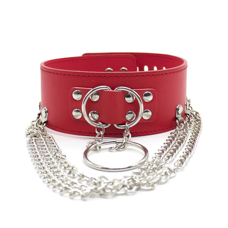 Adjustable Rivet Choker with Multi-Layered Chain and O-Ring / BDSM Collars in Different Colors - EVE's SECRETS