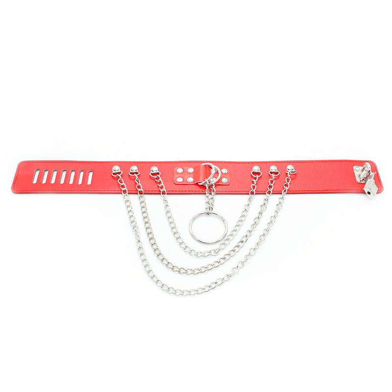 Adjustable Rivet Choker with Multi-Layered Chain and O-Ring / BDSM Collars in Different Colors - EVE's SECRETS