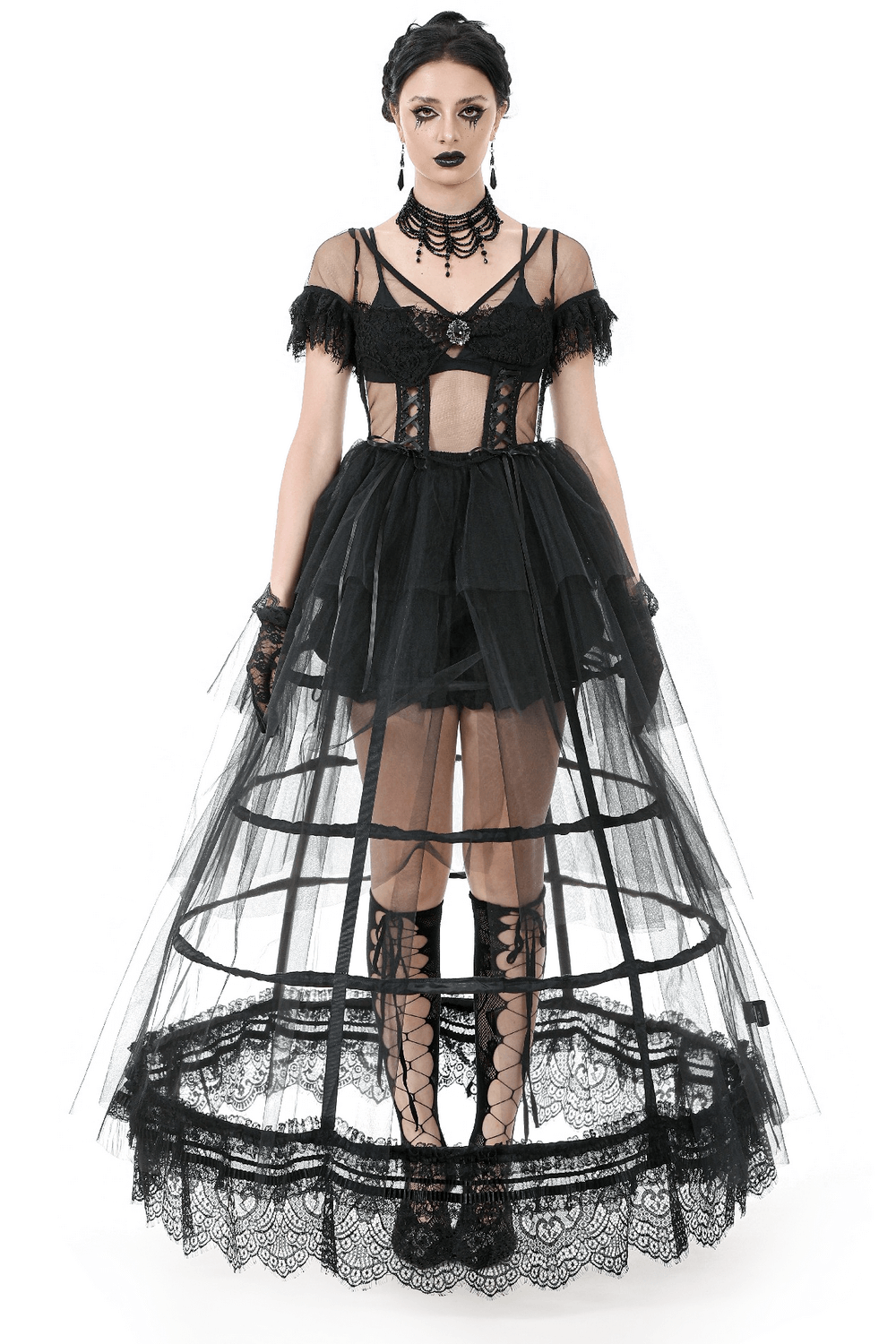 Alluring Tulle Dress with Layered Skirt and Lace Accents