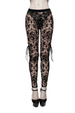 Damen-Leggings aus transparentem Mesh in Aprikose mit Schnürung / elegante Gothic-Leggings mit hoher Taille