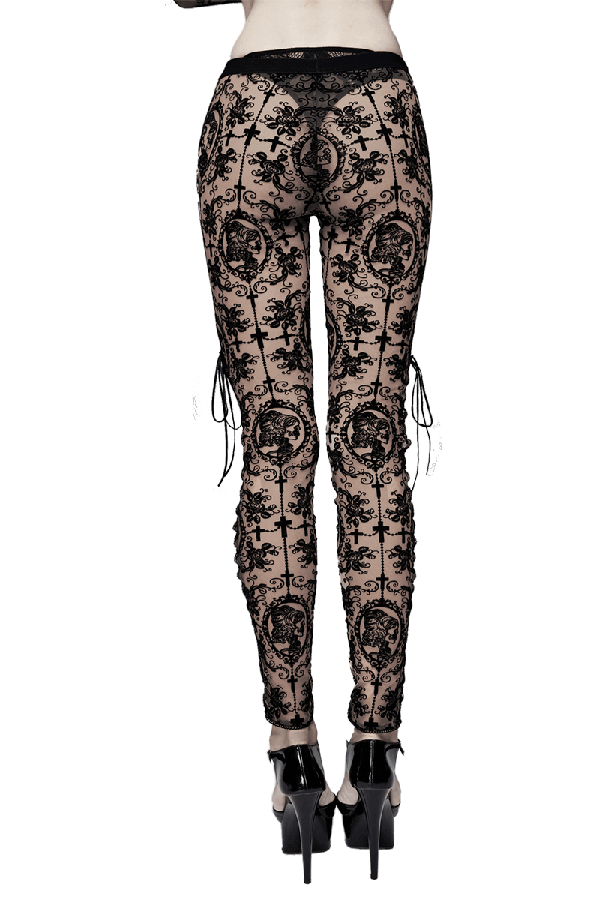 Apricot Mesh Leggings: Lace-Up / Gothic High-Waist Style