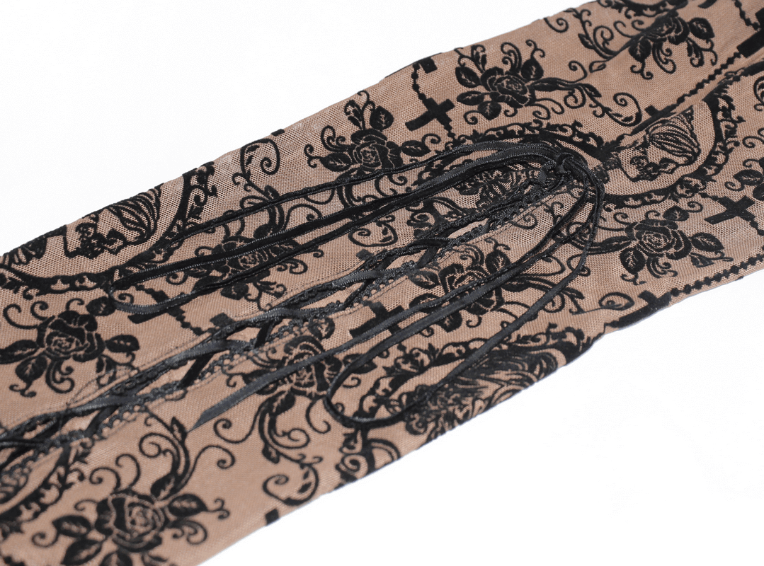 Apricot Mesh Leggings: Lace-Up / Gothic High-Waist Style