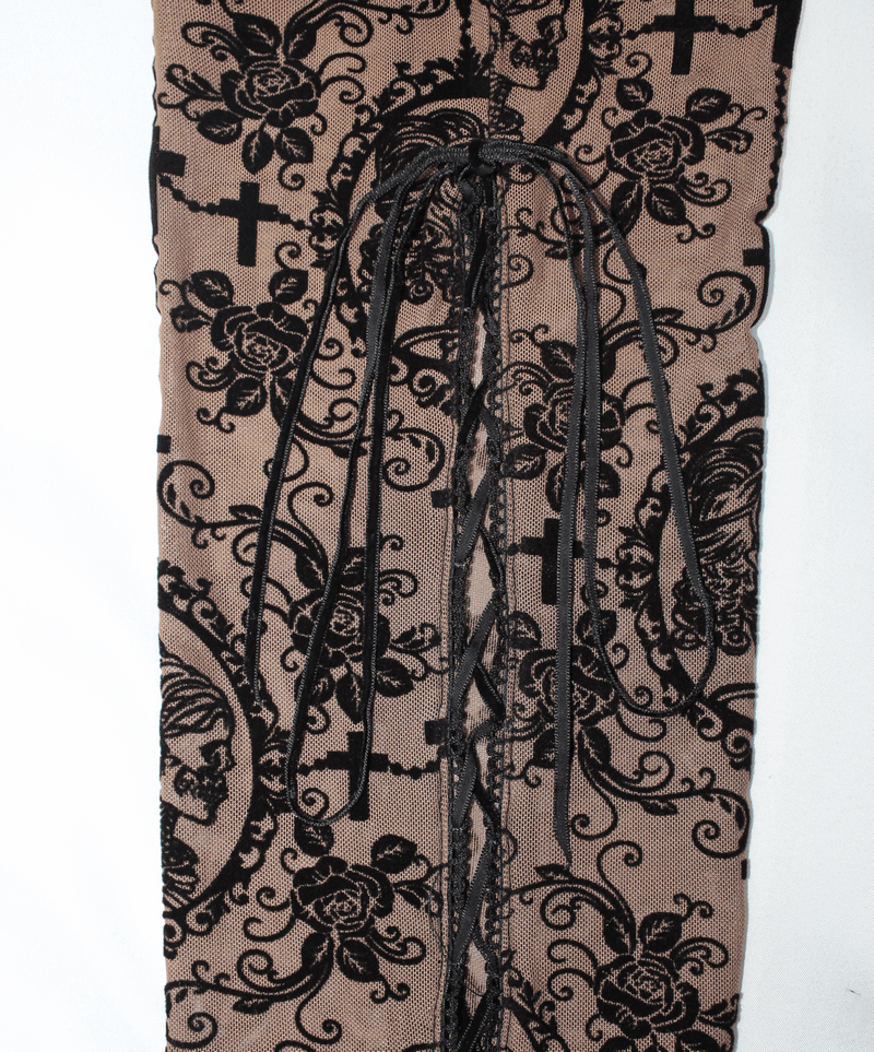 Apricot Mesh Leggings: Lace-Up / Gothic High-Waist Style