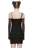 Asymmetric Gothic Black Dress with Mesh Sleeves