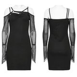 Asymmetric Gothic Black Dress with Mesh Sleeves