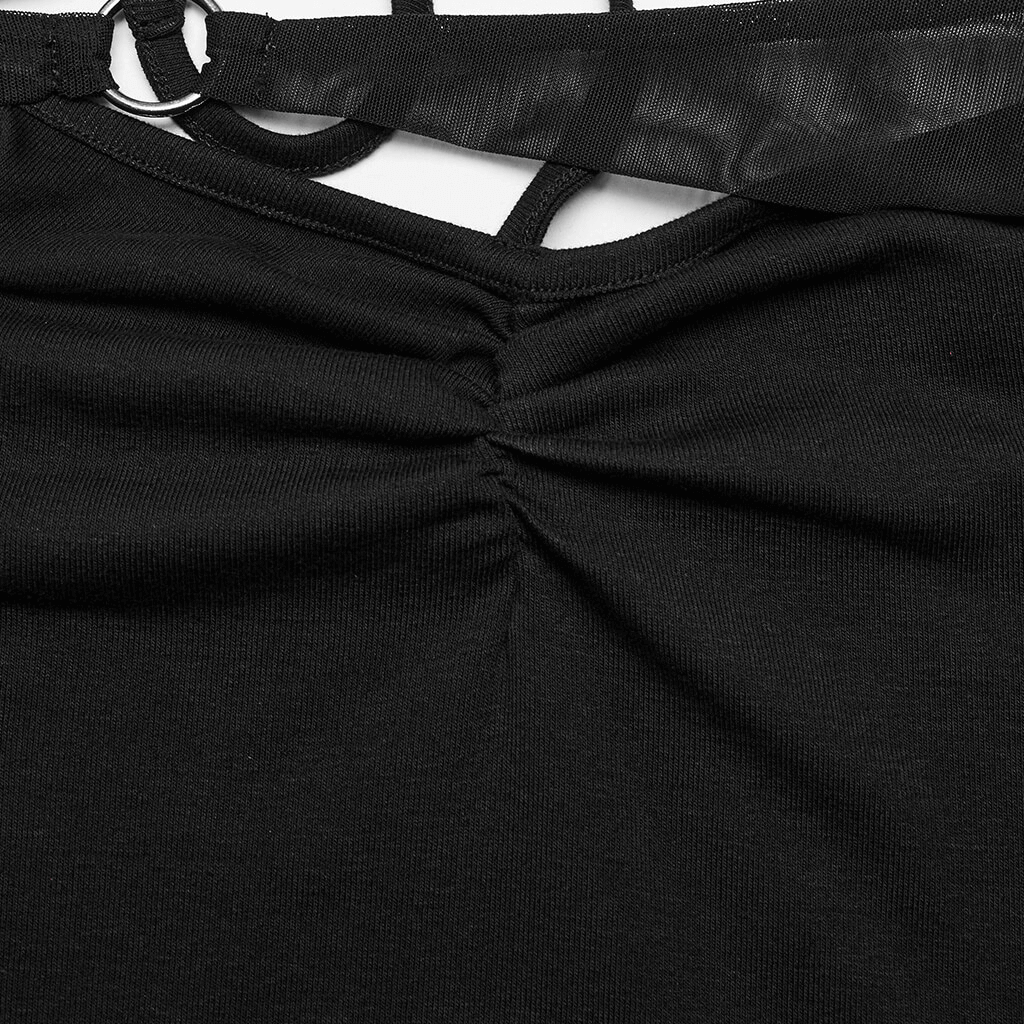 Asymmetric Gothic Black Dress with Mesh Sleeves