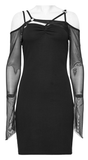 Asymmetric Gothic Black Dress with Mesh Sleeves