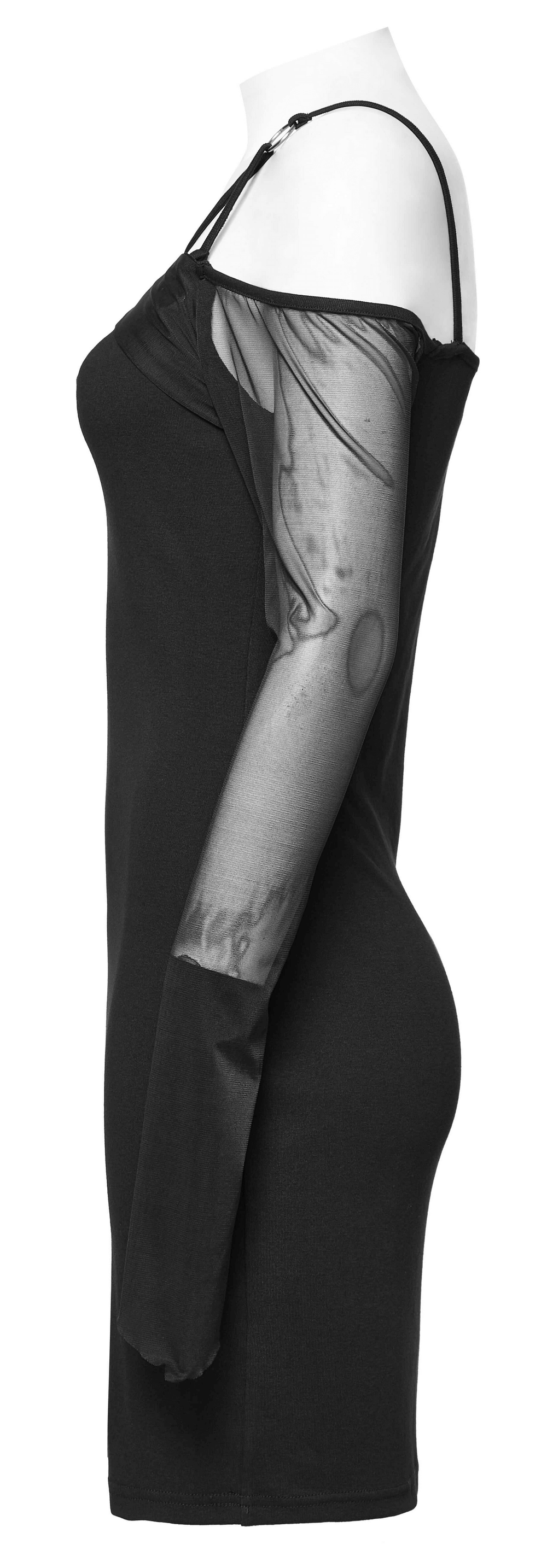 Asymmetric Gothic Black Dress with Mesh Sleeves