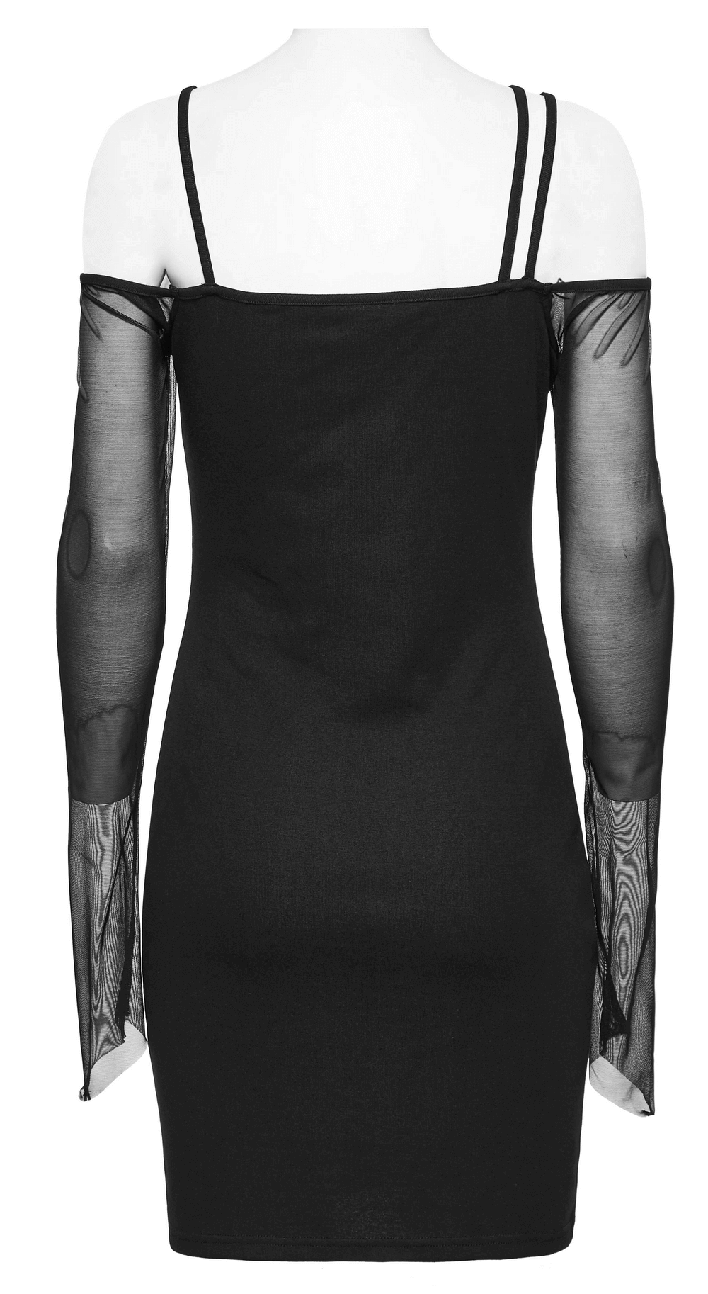 Asymmetric Gothic Black Dress with Mesh Sleeves