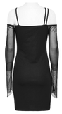 Asymmetric Gothic Black Dress with Mesh Sleeves