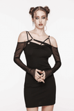 Asymmetric Gothic Black Dress with Mesh Sleeves