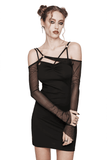 Asymmetric Gothic Black Dress with Mesh Sleeves