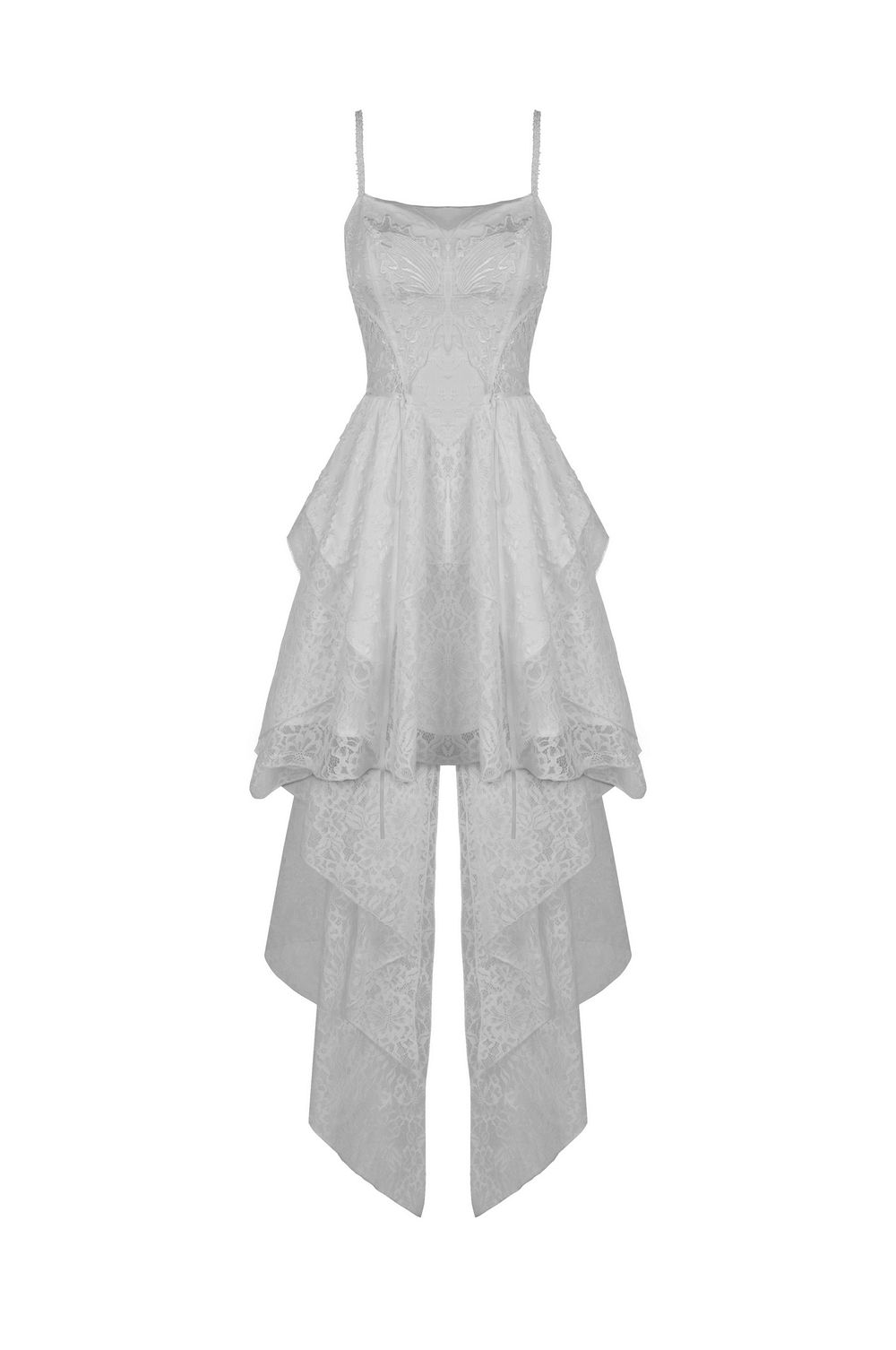 Asymmetrical Hem White Butterfly Dress with Gothic Flair