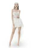 Asymmetrical Hem White Butterfly Dress with Gothic Flair
