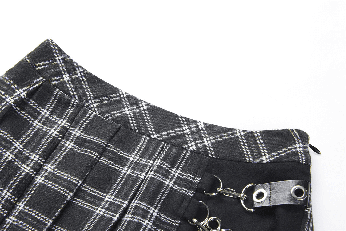 Asymmetrical Plaid Skirt with Pin Embellishments