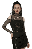 Asymmetrical Punk Mesh Layered Top with Hollowed Shoulders