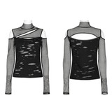 Asymmetrical Punk Mesh Layered Top with Hollowed Shoulders