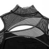 Asymmetrical Punk Mesh Layered Top with Hollowed Shoulders