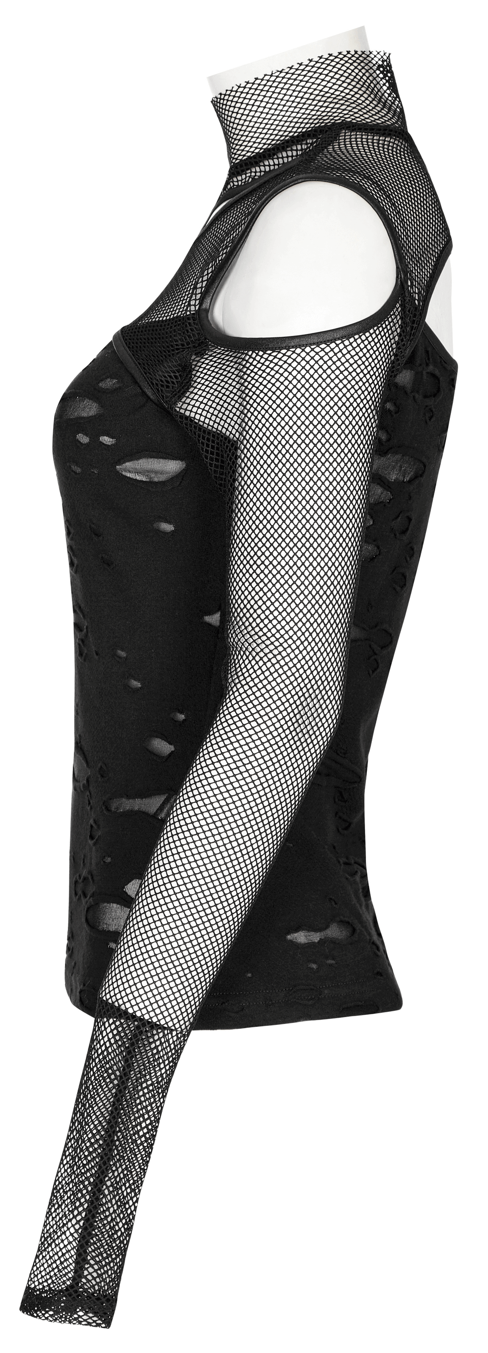 Asymmetrical Punk Mesh Layered Top with Hollowed Shoulders