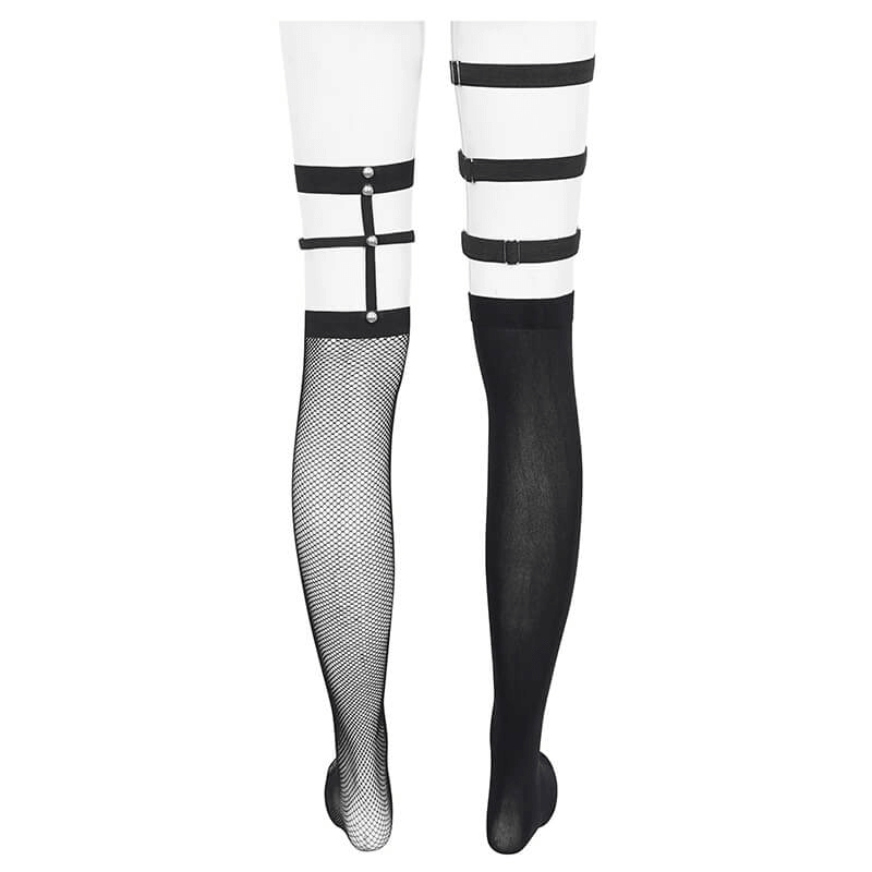 Asymmetrical Punk Socks with Studs and Garter for Women