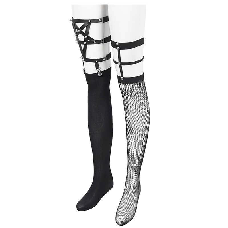 Asymmetrical Punk Socks with Studs and Garter for Women