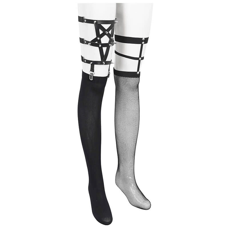 Asymmetrical Punk Socks with Studs and Garter for Women