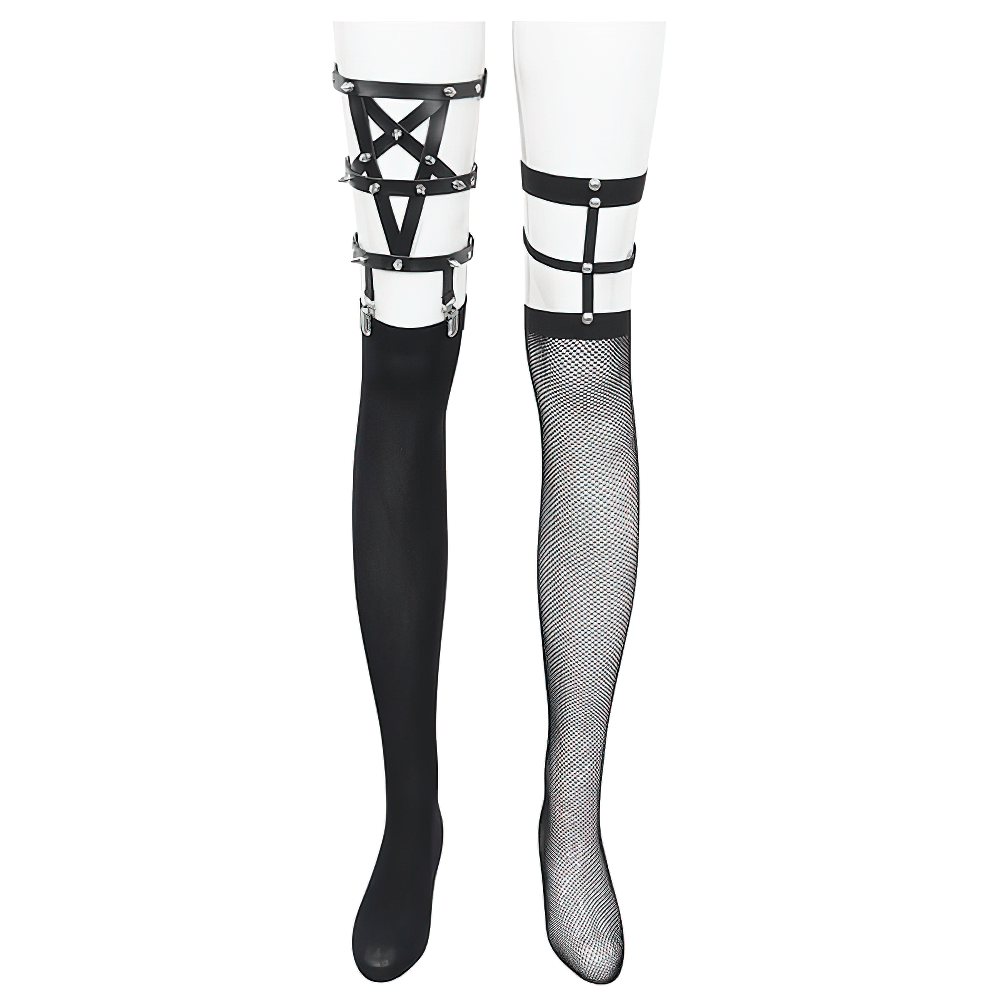 Asymmetrical Punk Socks with Studs and Garter for Women