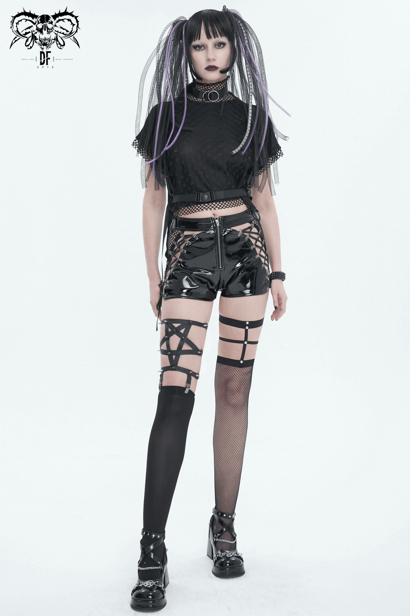 Asymmetrical Punk Socks with Studs and Garter for Women