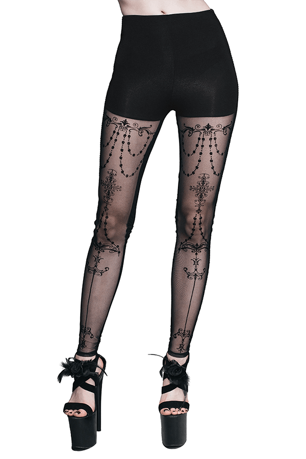 Baroque Pattern Leggings for Women: Gothic Elegance