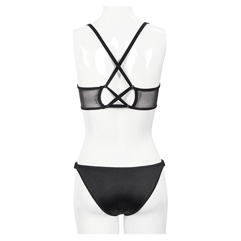 Bat Shaped Front Bikini Swimsuit: Sexy Crossed Back Straps