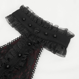 Black and Red Off-the-Shoulder Top with Short Lace Sleeves