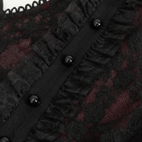 Black and Red Off-the-Shoulder Top with Short Lace Sleeves