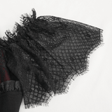 Black and Red Off-the-Shoulder Top with Short Lace Sleeves